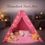 Pink Kids Teepee Tent with Blanket, Lights & Mat – Cotton Play Tent for Girls & Boys