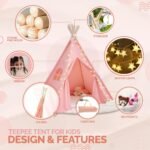 Pink Kids Teepee Tent with Blanket, Lights & Mat – Cotton Play Tent for Girls & Boys