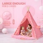 Pink Kids Teepee Tent with Blanket, Lights & Mat – Cotton Play Tent for Girls & Boys