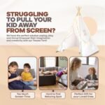 White Kids Teepee Tent with Blanket, Star Lights –100% Cotton Play Tent for Girls & Boys