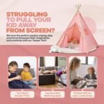 Pink Kids Teepee Tent with Blanket, Lights & Mat – Cotton Play Tent for Girls & Boys