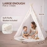 White Kids Teepee Tent with Blanket, Star Lights –100% Cotton Play Tent for Girls & Boys