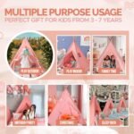 Pink Kids Teepee Tent with Blanket, Lights & Mat – Cotton Play Tent for Girls & Boys