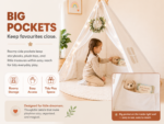 White Kids Teepee Tent with Blanket, Star Lights –100% Cotton Play Tent for Girls & Boys