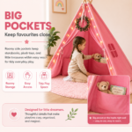 Pink Kids Teepee Tent with Blanket, Lights & Mat – Cotton Play Tent for Girls & Boys